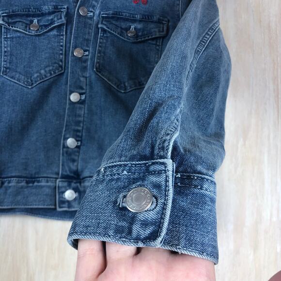 J Crew Mercantile Blue Cropped Denim Jacket Embroidered Heart Cute Casual XS - Picture 5 of 12